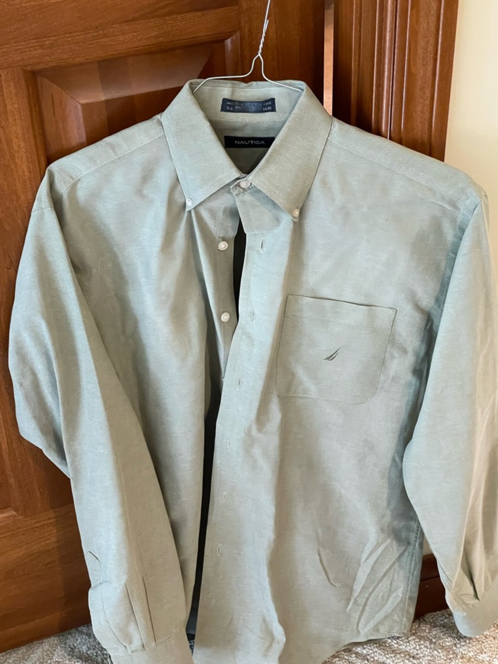 Nautica Solid Green Cotton Oxford Cloth Men’s Long Sleeve Shirt 15 1/2